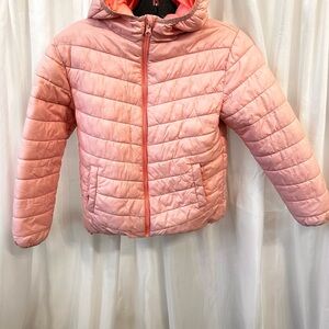 George Light Pink Quilted Girls' Puffer Jacket with Hood